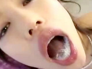 Horny japanese babe swallows fresh sperm while nude and nipple-pinching